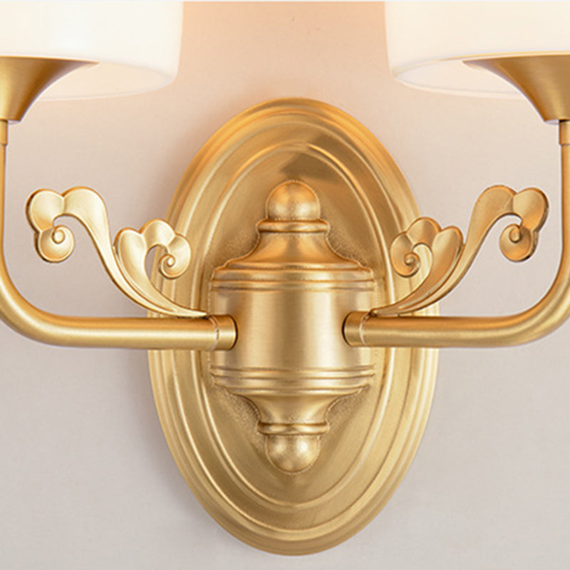 Traditional Vintage Drum Copper Glass 1/2-Light Wall Sconce Lamp For Living Room