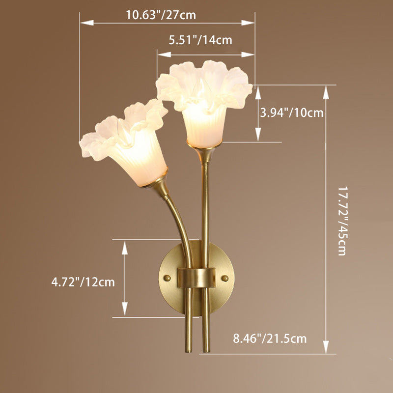 伝統的なフランスの花柄銅ガラス2灯壁取り付け用燭台ランプ（リビングルーム用） 