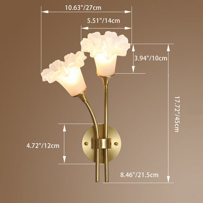 伝統的なフランスの花柄銅ガラス2灯壁取り付け用燭台ランプ（リビングルーム用） 