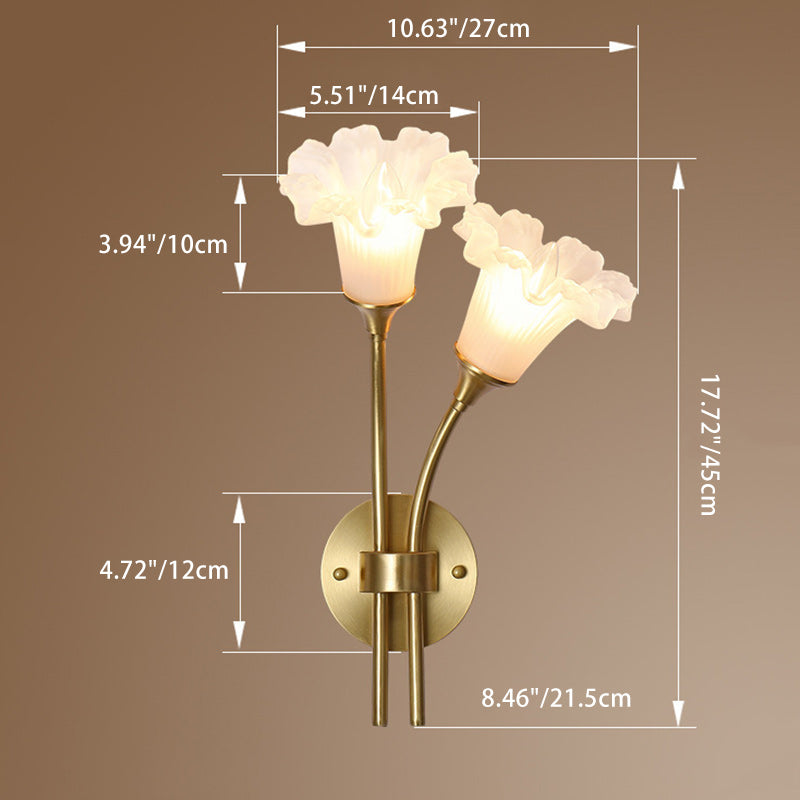 伝統的なフランスの花柄銅ガラス2灯壁取り付け用燭台ランプ（リビングルーム用） 