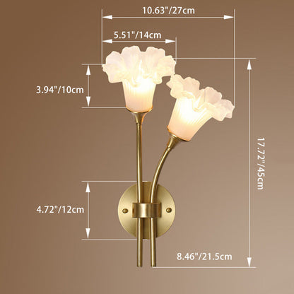 伝統的なフランスの花柄銅ガラス2灯壁取り付け用燭台ランプ（リビングルーム用） 