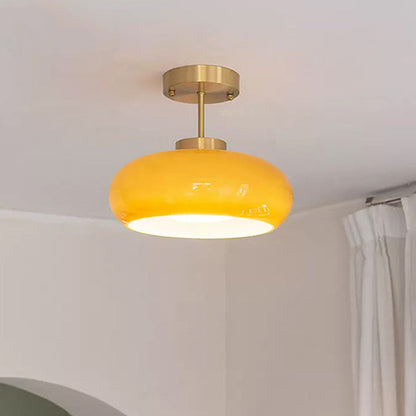 Traditional Vintage Round Iron Glass 1-Light Semi-Flush Mount Ceiling Light For Living Room