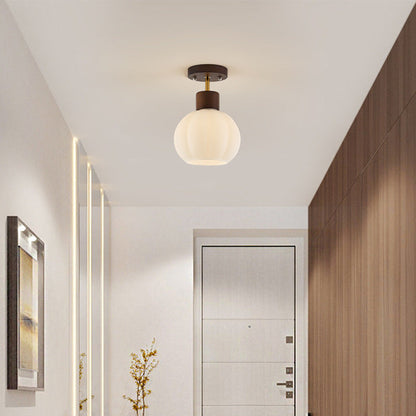 Contemporary Nordic Oval Wood Iron Glass 1-Light Semi-Flush Mount Ceiling Light For Living Room