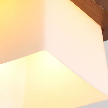 Contemporary Scandinavian Square Wood Glass 1-Light Semi-Flush Mount Ceiling Light For Dining Room