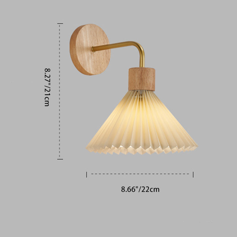 Contemporary Nordic Cone Iron Wood Fabric 1-Light Wall Sconce Lamp For Living Room