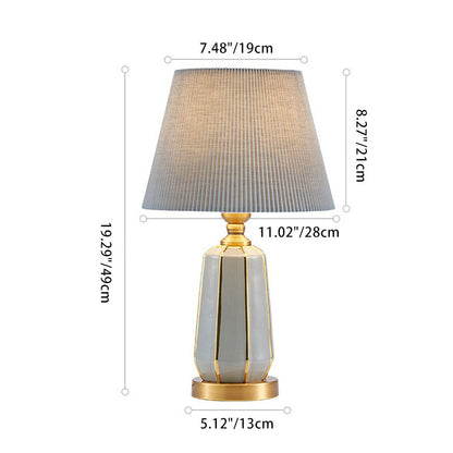 Traditional Vintage Drum Ceramic Fabric 1-Light Table Lamp For Living Room