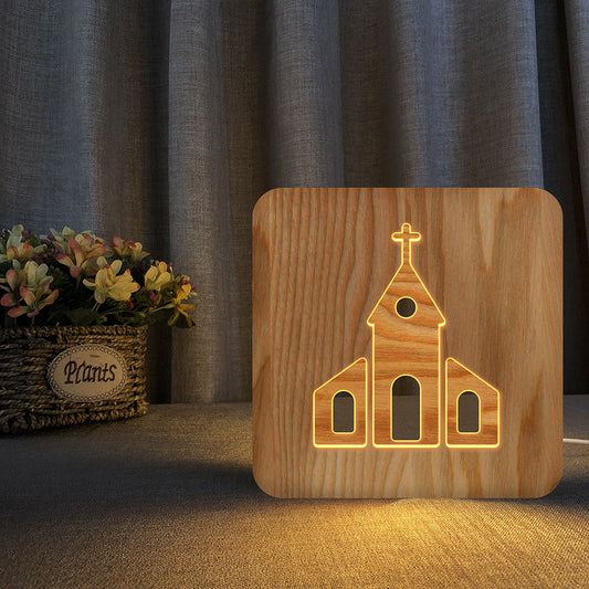 Contemporary Scandinavian Square Wood LED Table Lamp For Living Room
