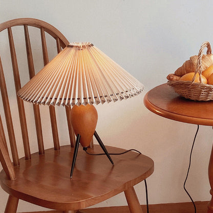 Contemporary Nordic Cone Steel Wood Fabric 1-Light Table Lamp For Living Room