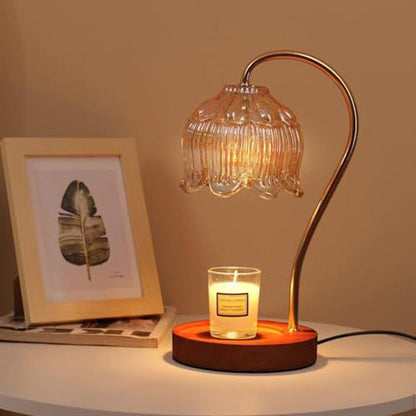Contemporary Nordic Flower Wood Iron Glass 1-Light Melting Wax Table Lamp For Living Room