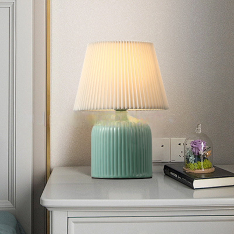 Contemporary Nordic Drum Ceramic Fabric 1-Light Table Lamp For Living Room