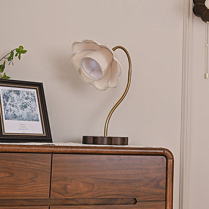 Traditional Vintage Flower Wood Copper Fabric 1-Light Table Lamp For Living Room