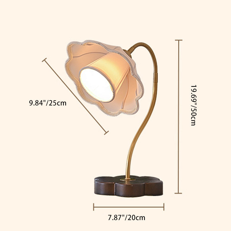 Traditional Vintage Flower Wood Copper Fabric 1-Light Table Lamp For Living Room