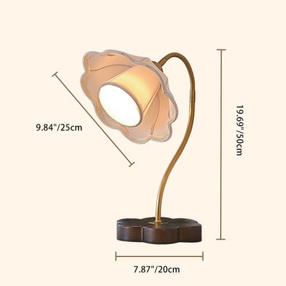 Traditional Vintage Flower Wood Copper Fabric 1-Light Table Lamp For Living Room