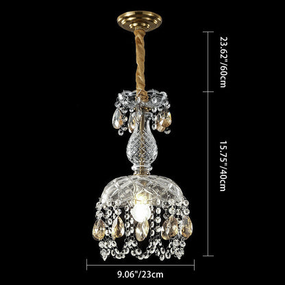 Traditional French Teardrop Iron Glass 1-Light Pendant Light For Living Room