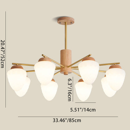 Traditional Japanese Oval Wood Iron Plastic 5/8-Light Chandelier For Living Room