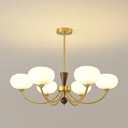 Contemporary Luxury Oval Wood Iron Glass 6/8-Light Chandelier For Living Room