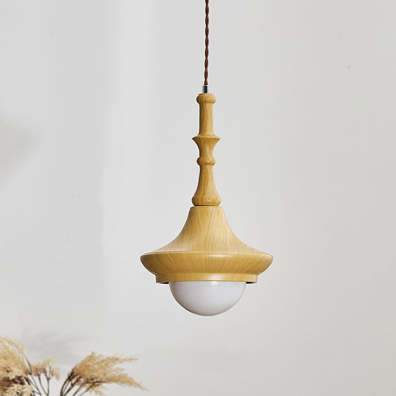 Traditional Japanese Globe Iron Glass 1-Light Pendant Light For Living Room