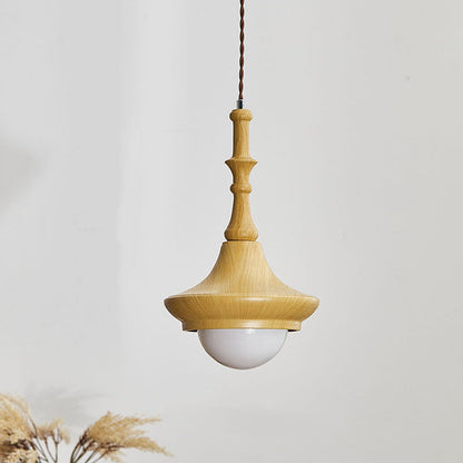 Traditional Japanese Globe Iron Glass 1-Light Pendant Light For Living Room
