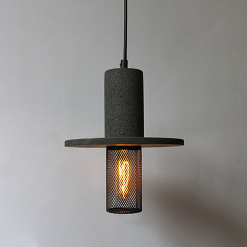 Contemporary Scandinavian Column Iron Cement 1-Light Pendant Light For Living Room