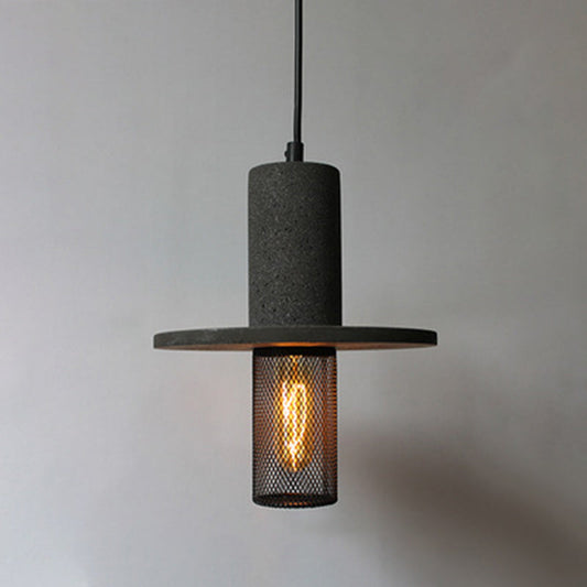 Contemporary Scandinavian Column Iron Cement 1-Light Pendant Light For Living Room