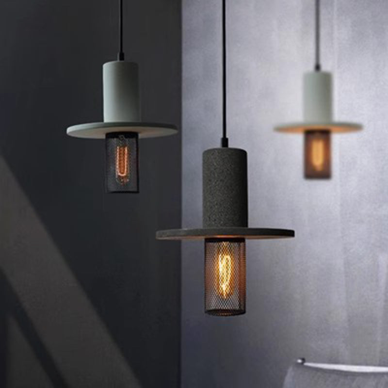 Contemporary Scandinavian Column Iron Cement 1-Light Pendant Light For Living Room