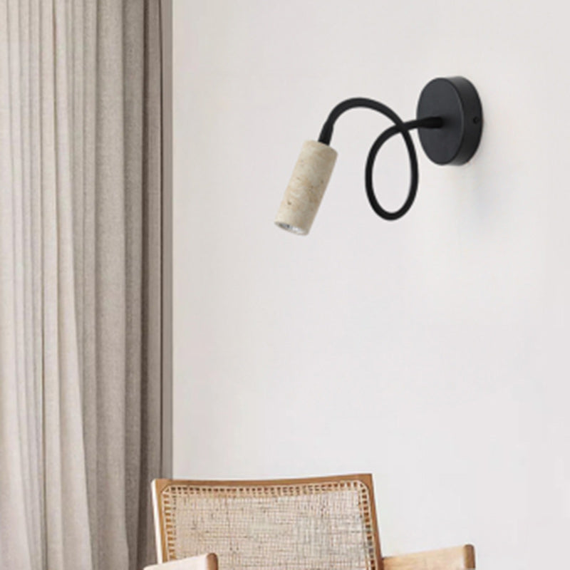 Traditional Japanese Column Iron Stone 1-Light Wall Sconce Lamp For Living Room