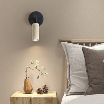 Traditional Japanese Column Iron Stone 1-Light Wall Sconce Lamp For Living Room