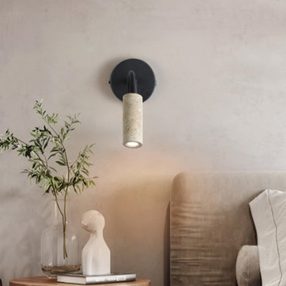 Traditional Japanese Column Iron Stone 1-Light Wall Sconce Lamp For Living Room