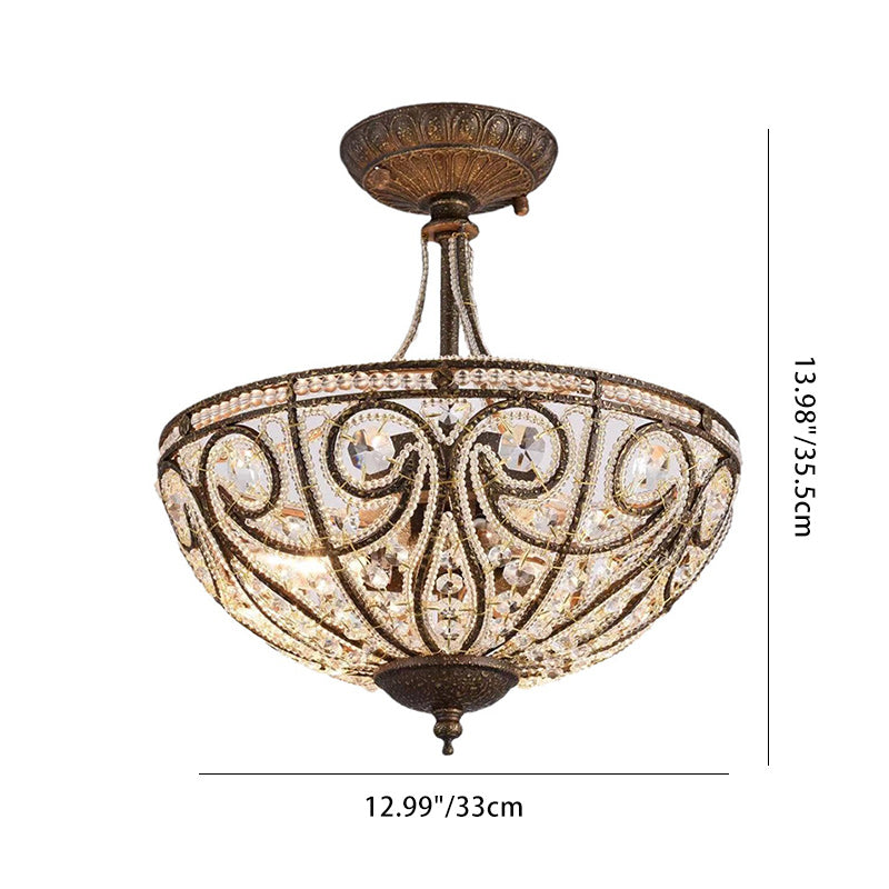 Traditional Vintage Round Iron Crystal 3-Light Chandelier For Living Room