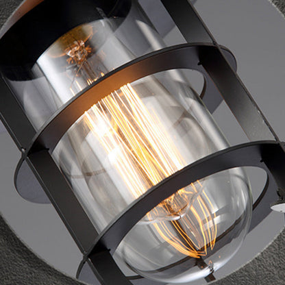 Traditional Rustic Cylinder Iron Glass 1-Light Pendant Light For Living Room