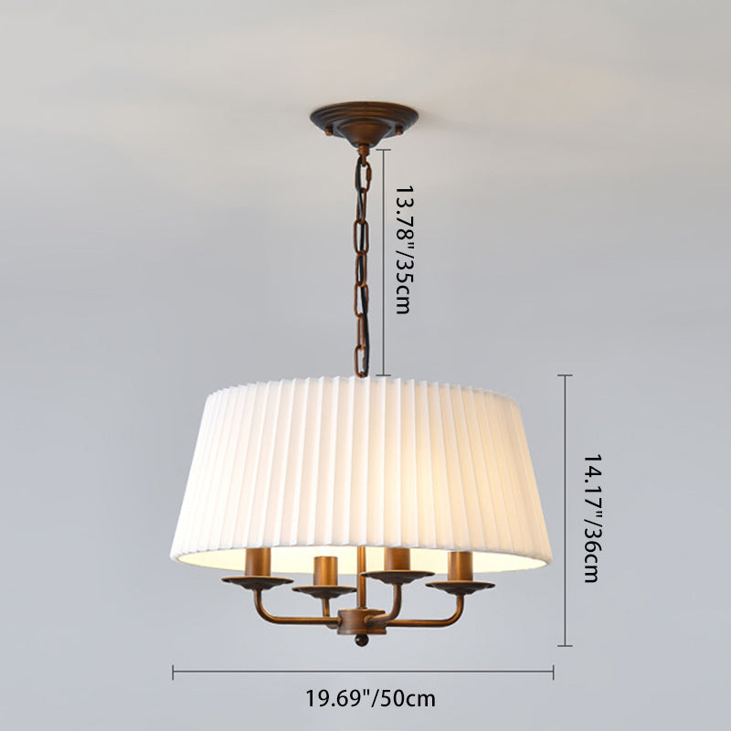 Traditional Vintage Drum Iron Fabric 4-Light Chandeliers For Living Room