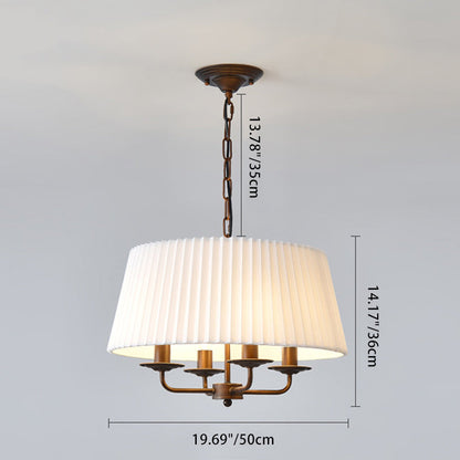 Traditional Vintage Drum Iron Fabric 4-Light Chandeliers For Living Room