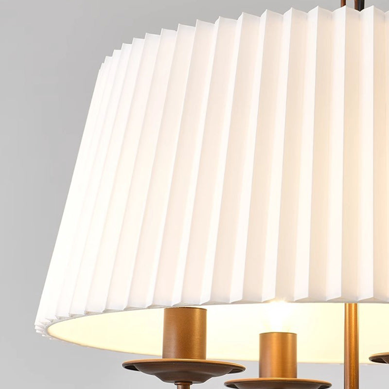 Traditional Vintage Drum Iron Fabric 4-Light Chandeliers For Living Room
