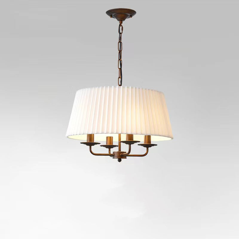 Traditional Vintage Drum Iron Fabric 4-Light Chandeliers For Living Room