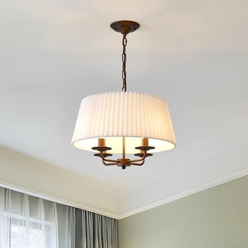 Traditional Vintage Drum Iron Fabric 4-Light Chandeliers For Living Room