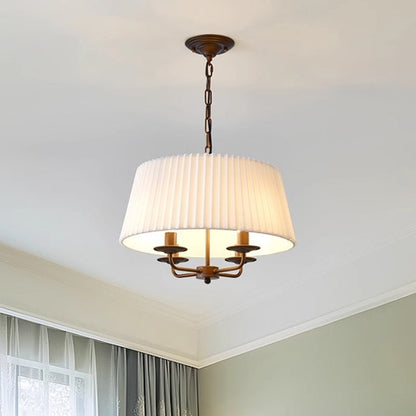Traditional Vintage Drum Iron Fabric 4-Light Chandeliers For Living Room