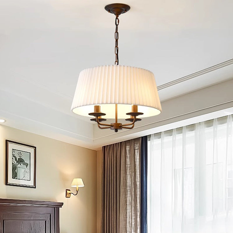 Traditional Vintage Drum Iron Fabric 4-Light Chandeliers For Living Room