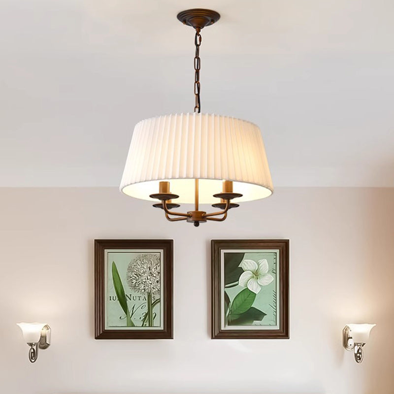 Traditional Vintage Drum Iron Fabric 4-Light Chandeliers For Living Room