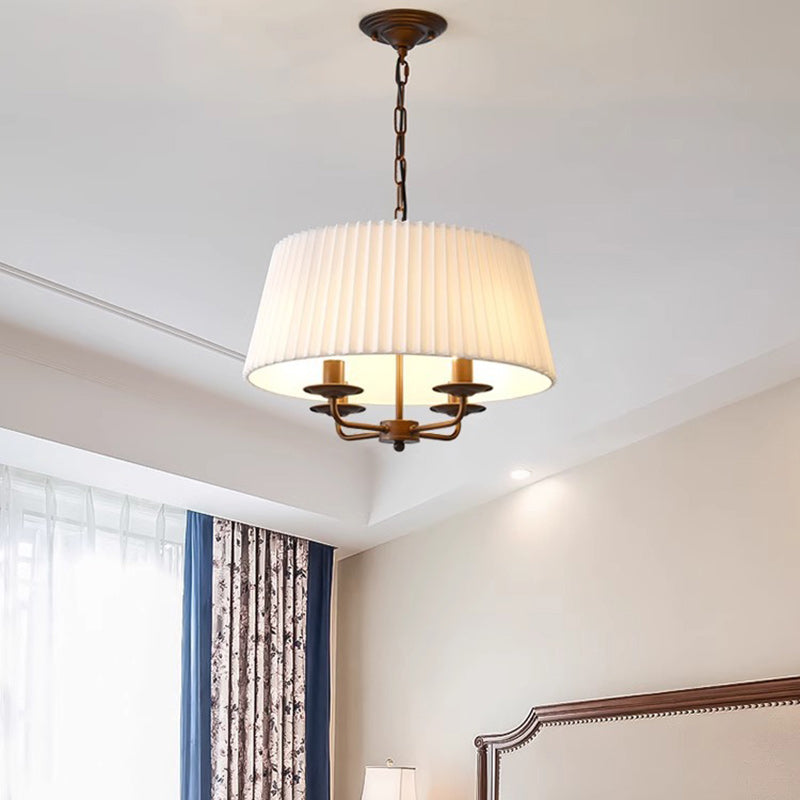 Traditional Vintage Drum Iron Fabric 4-Light Chandeliers For Living Room