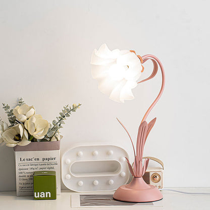 Contemporary Creative Flower Iron Acrylic 1-Light Table Lamp For Living Room