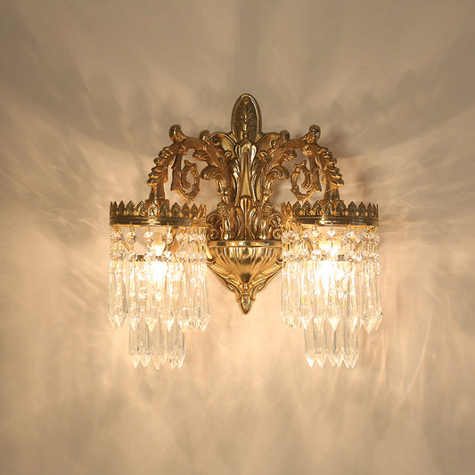 Traditional French Teardrop Copper Crystal 1/2-Light Wall Sconce Lamp For Living Room