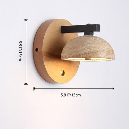 Traditional Japanese Dome Iron Wood Stone LED Wall Sconce Lamp For Living Room