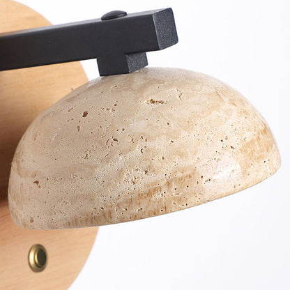 Traditional Japanese Dome Iron Wood Stone LED Wall Sconce Lamp For Living Room