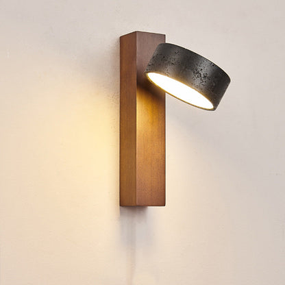 Traditional French Cylinder Wood Stone LED Wall Sconce Lamp For Living Room