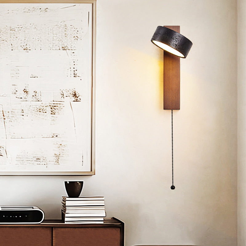 Traditional French Cylinder Wood Stone LED Wall Sconce Lamp For Living Room