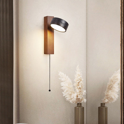 Traditional French Cylinder Wood Stone LED Wall Sconce Lamp For Living Room
