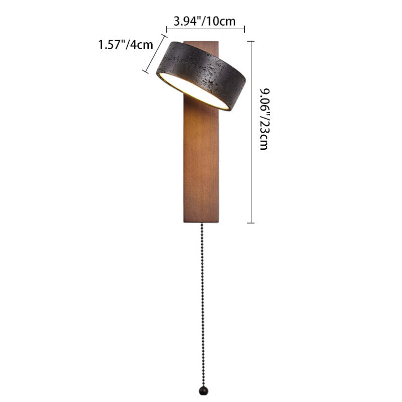 Traditional French Cylinder Wood Stone LED Wall Sconce Lamp For Living Room