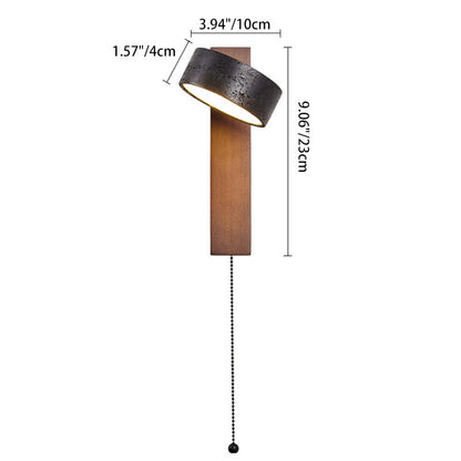 Traditional French Cylinder Wood Stone LED Wall Sconce Lamp For Living Room