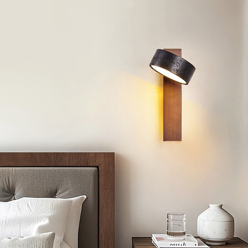 Traditional French Cylinder Wood Stone LED Wall Sconce Lamp For Living Room