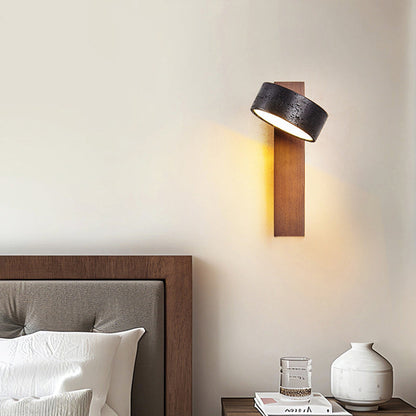 Traditional French Cylinder Wood Stone LED Wall Sconce Lamp For Living Room
